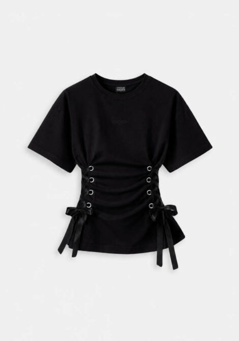 CORSET LACE TEE_BLK