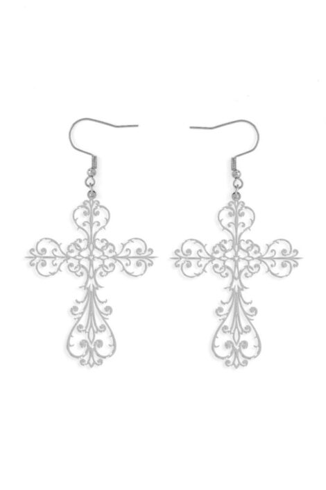 ORNAMENTAL CROSS EARRINGS SILVER STEEL